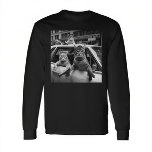 T-shirt à manches longues Gangster Cats Street, design graphique noir, taille adulte unisexe - Product Image 2