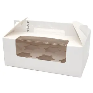 with handle cupcake boxes 2/4/6 holes with window pastry cake packaging boxes custom printed paper bakery mini muffin