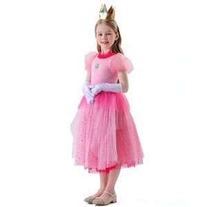 Costume de princesse Peach pour filles HP Kids, robe rose de cosplay avec couronne et gants, tenue de fête d'Halloween - Product Image 4