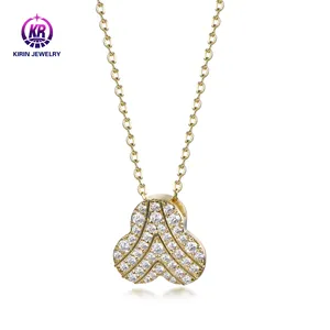 Collier trèfle feuille porte-bonheur plaqué or 18 carats Bijoux en or véritable pour cadeau de mariage Fiançailles Matériau en argent avec placage multiple