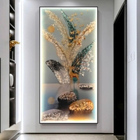 Peinture décorative en porcelaine cristal de luxe moderne Télécommande Éclairage LED Tableau suspendu d'art mural
