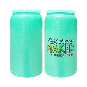 Recyclable Powder Coated Sublimation <b>Beer</b> 16Oz Shimmer Rough Glitter Tumbler Cups Glass Can - Product Image 3