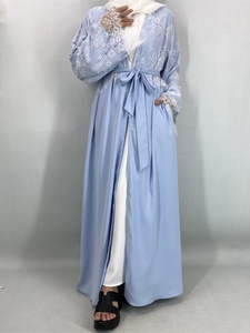 Abaya Hijab de Encaje Modal para Mujeres Musulmanas, Vestido Tradicional Modesto de Oriente Medio con Encaje Lujoso, Abertura Frontal, <span class=keywords><strong>Maxi</strong></span> Vestido Fluido con Pañuelo para la Cabeza - Product Image 4