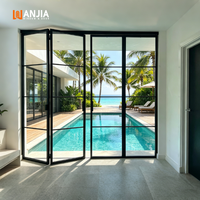 Porte patio pliante en verre trempé à rupture de pont thermique pour maison résidentielle, portes pliantes intérieures en aluminium