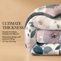 Ensemble de couette imprimé floral 3 pièces, impression 2D, bicolore, couette chaude d'hiver, ensemble de literie doux et moelleux