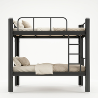 Lit superposé moderne en métal noir avec échelle et barrière de sécurité haute, personnalisable, en acier, pour commandes en gros – Vente directe usine