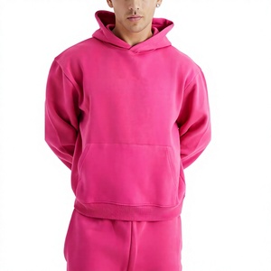 Ensemble de survêtement rose à capuche pour homme, couleur unie, coupe longue, décontracté, streetwear, respirant, 100 % coton, coupe ample, pour l'automne - Product Image 3
