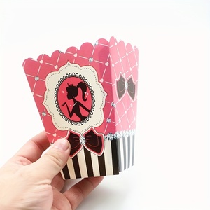 Seau à popcorn en papier pliable personnalisé pour fête d'anniversaire, noir et blanc, pour soirée cinéma, mini boîtes à popcorn en gros - Product Image 1