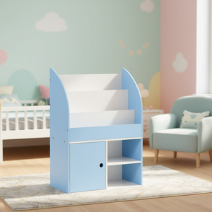 Étagère à livres autoportante bleue pour enfants, 4 étagères, organisateur de rangement pour livres, jouets et vêtements, design moderne, matériau MDF - Product Image 2