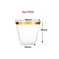 Vasos de plástico con borde dorado y plateado de 9oz, copas de vino elegantes desechables para bodas y fiestas