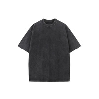T-shirt à manches courtes en coton pur lavé, style rétro américain, imprimé grand format, tendance décontracté, ample, dessin animé