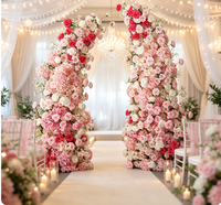 Arche de fleurs artificielles 5D en soie rose de luxe pour cérémonie de mariage romantique, photomaton et décoration d'entrée de fête