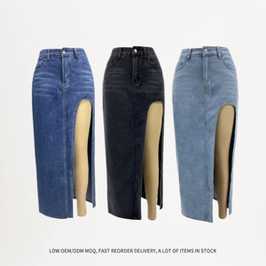 2025 haute fourche ouverte demi-corps <span class=keywords><strong>jupe</strong></span> en <span class=keywords><strong>jean</strong></span> femmes 2025 printemps et été nouvelle <span class=keywords><strong>jupe</strong></span> mi-longue de couleur unie lavée - Product Image 2