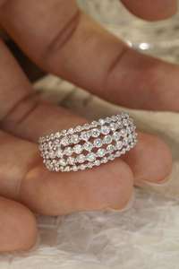 925 Silver Brilliant Cut Moissanite Classic Eternity Engagement Wedding <b>Ring</b> <b>Band</b> Unisex Silver Plated Claw Setting - Product Image 2