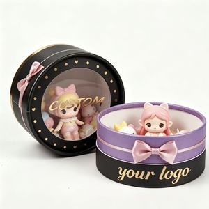 <b>Custom</b> Round Paper Tube Gift Box With Gold Foil Logo And Pink Bow For <b>Doll</b> Toys Packaging - Product Image 1