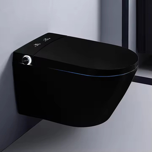 WC intelligent mural moderne FEIDU en céramique, sans réservoir, avec bidet intégré, allongé, noir, télécommande incluse, siphon en S, Air - Product Image 5