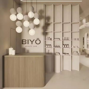 Miroirs LED arqués et étagères intégrées pour une conception intérieure minimaliste et une rénovation complète de salon de beauté en une seule solution - Product Image 4