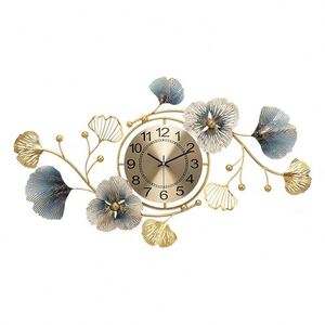 Ginkgo Leaf <b>Decoration</b> <b>Wall</b> Metal <b>Wall</b> <b>Clocks</b> for Home Living Room Luxury <b>Wall</b> <b>Decor</b> 3D Arts Hanging <b>Clock</b> - Product Image 6