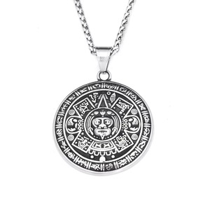 Yunnique – collier avec pendentif à motif maya pour hommes, en acier inoxydable, rond, style Hip Hop, chaîne de pull, charme en argent tibétain, chaîne de 60cm - Product Image 5