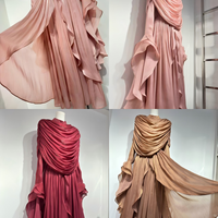 Robe de soirée plissée en cuivre métallisé pour femme, col bénitier, manches à volants, col montant, manches longues, robe longue modeste, vente en gros, nouveauté