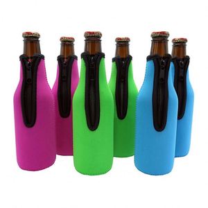 Promotional Hot Selling Foldable Neoprene Thermal Beer Holder Stubby Beer Wine <b>Bottle</b> Can Cooler Sleeve With Zipper - Product Image 2