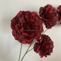 B-1079 Bunga Sutra Berkualitas Tinggi untuk Dekorasi Pernikahan, 4 Tangkai Peony Merah, Rangkaian Bunga Hias, Cabang Bunga Peony