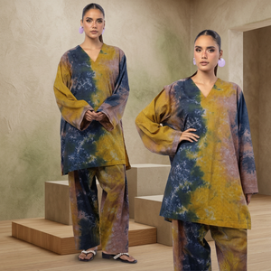 Fusion Premium Co-Ords <b>Set</b> Crystals Lawn 2-Piece Casual Shorts <b>Tie</b> <b>Dye</b> Breathable Crepe Fabric Office Summer Chapter Edition - Product Image 3