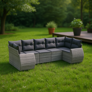 Ensemble de canapés de jardin en rotin gris, meubles d'extérieur avec coussins en mousse haute densité, design contemporain, résistant à l'eau et aux UV - Product Image 2