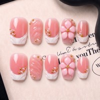 Ongles à presser en acrylique PMMA faits main, brillants, de luxe léger, style français 2.0, courbes 3D, couverture complète, 10 pièces