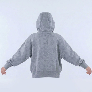 Comprar al por mayor Sudadera con capucha extragrande para mujer, gris, 100% algodón, tejida, manga larga, estampado de letras en la espalda, otoño, corte regular - Product Image 1