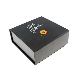 Caja de embalaje de regalo magnética de cartón de papel negro, logotipo de lujo, oferta, venta al por mayor