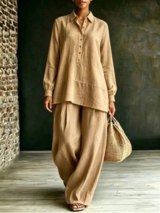 Completo Due Pezzi in Lino per Donna, Taglia S-5XL, Top Oversize e <span class=keywords><strong>Pantaloni</strong></span> <span class=keywords><strong>Palazzo</strong></span>, Vestibilità Ampia, Abbigliamento Casual Plus Size - Product Image 5