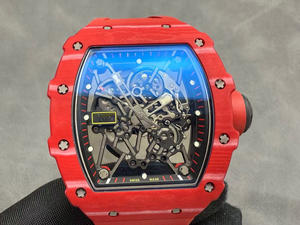 Reloj Mecánico Automático Ultrafino de Fibra de Carbono Roja de Alta Calidad, Rectangular, de Lujo, Estilo Hip Hop - Product Image 1