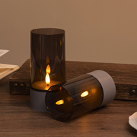 Bougie cylindrique en verre écologique sans flamme à effet de flamme LED réaliste lumière jaune chaude pour la décoration de la maison de mariages de Noël
