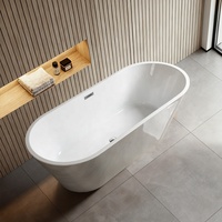 Baignoire ovale autoportante moderne en acrylique blanc pour hôtel et maison, avec motif marbré