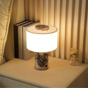 Rechargeable <strong>Touch</strong> Switch Modern Marble <strong>Table</strong> <strong>Lamp</strong> Natural Stone <strong>Bedside</strong> <strong>Lamp</strong> with Fabric Shade - Product Image 3