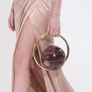 Bolso de mano esférico de acrílico con patrón de mármol, asa circular, bolso de noche, bandolera para fiesta - Product Image 1