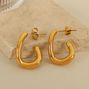 Geometric Minimalist C-Shaped Hoop Earrings 18K Gold Plated <b>Titanium</b> Steel Trendy Fashion Jewelry - Product Image 3
