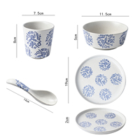 Vaisselle en céramique japonaise, assiettes, bols, tasses, cuillères en terre cuite émaillée bleue, ensemble de vaisselle en céramique individuelle pour restaurants