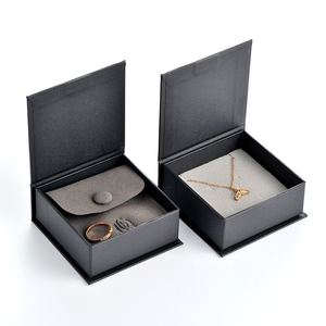 GLAMPKG Microfiber Button Pouch Emboss Logo Custom Gold Logo Book Style <b>Paper</b> Jewelry Magnetic Box With Black Foam Insert - Product Image 3
