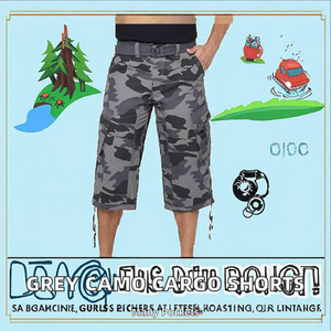 Shorts cargo gris unis pour hommes, taille mi-haute, multi-poches, séchage rapide, 100 % coton, longueur genou, décontractés pour l'extérieur, service OEM - Product Image 2