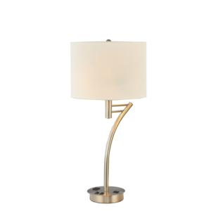 Lámpara de Mesa Ajustable de Metal con Acabado Níquel Cepillado, Enchufe, Puerto USB, Pantalla Blanca y Bombillas Incandescentes - Product Image 4