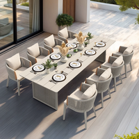 Ensemble de table à manger en aluminium de haute qualité, chaises en rotin tressé PE, meubles de patio extérieur résistants aux intempéries, salon d'hôtel