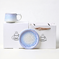 Ensemble tasse et soucoupe à café en céramique NEWELL, finition cristal dégradé, design craquelé glacé de luxe, esthétique haut de gamme, 220 ml, pour la maison et le thé de l'après-midi
