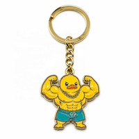 Porte-clés en émail souple en forme de canard musclé de dessin animé, plaqué or, pour la gym, le fitness, la musculation, porte-clés en métal, porte-clés animal, personnalisé, vente en gros