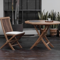Ensemble de table de jardin et chaises en teck/orme massif, chaise pliante avec coussin blanc pour l'extérieur, table ronde/rectangulaire