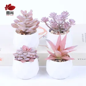 Plantas artificiales de bonsái en maceta, mini plantas artificiales de imitación de color rosa