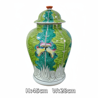 Grand pot en céramique rétro peint à la main, style Bok Choy, pot à gingembre en céramique Chinoiserie avec couvercle pour la décoration intérieure du salon