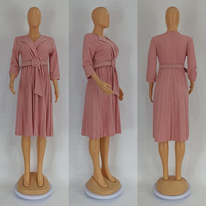 <span class=keywords><strong>Ropa</strong></span> <span class=keywords><strong>de</strong></span> Oficina <span class=keywords><strong>de</strong></span> Alta Calidad para Mujer Tallas Grandes, Vestidos Elegantes para Dama, Vestido Plisado <span class=keywords><strong>de</strong></span> Color Sólido - Product Image 6