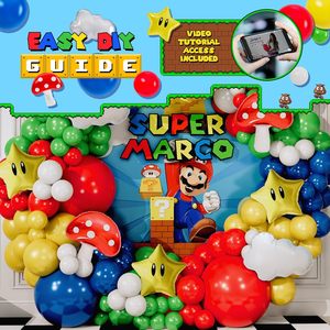 Kit de Arco de Globos Super Adventure con Globos de Nubes y Estrellas, Globos Rojos, Azules, Verdes y Amarillos para Decoración de Cumpleaños con Temática de Videojuegos - Product Image 6